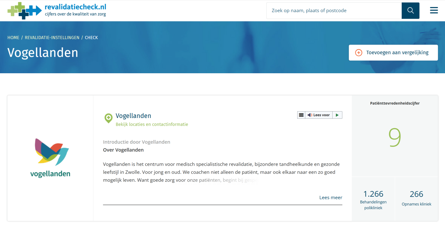Screenshot van de website revalidatiecheck.nl