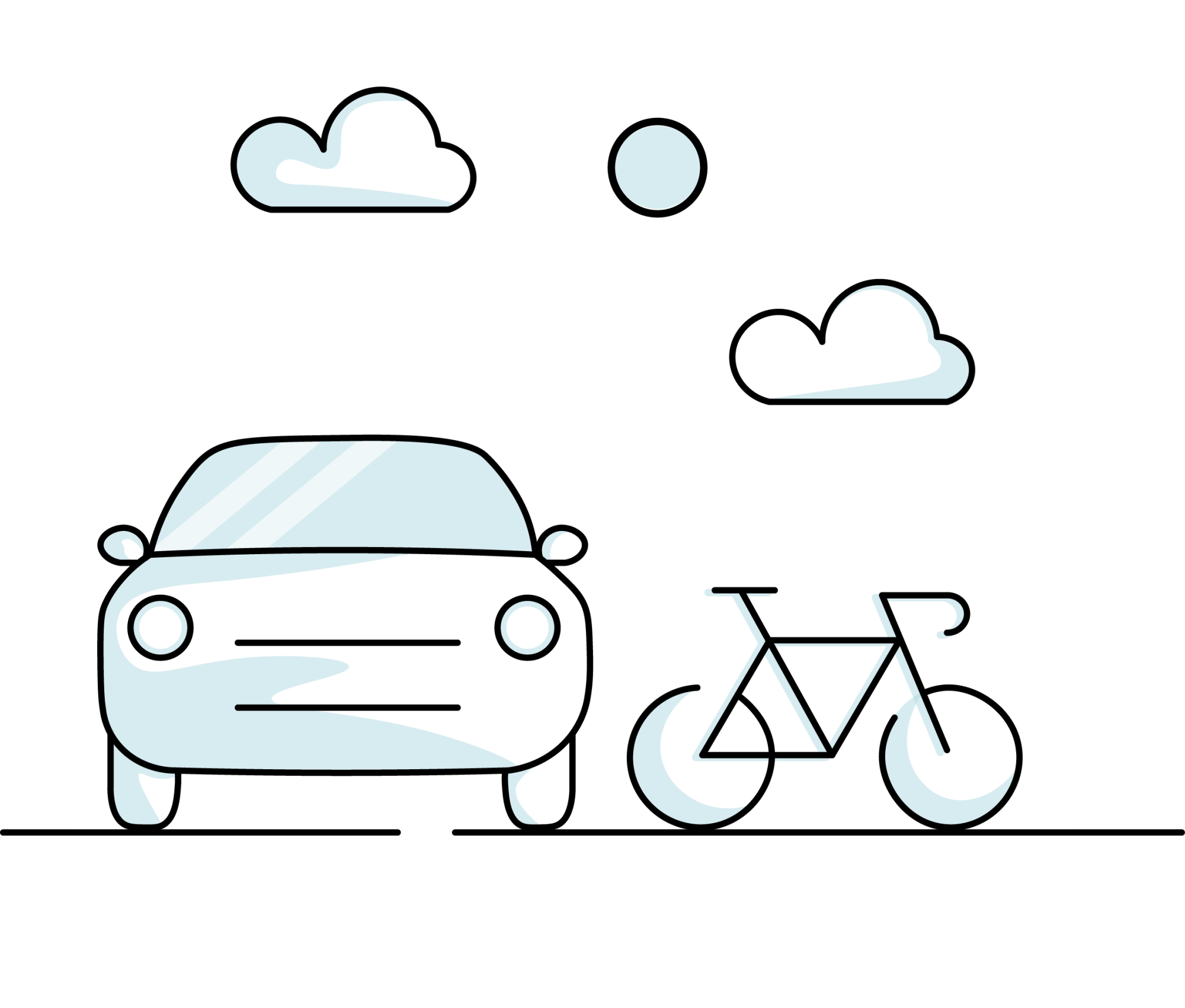 Illustratie auto en fiets wolkjes en zon